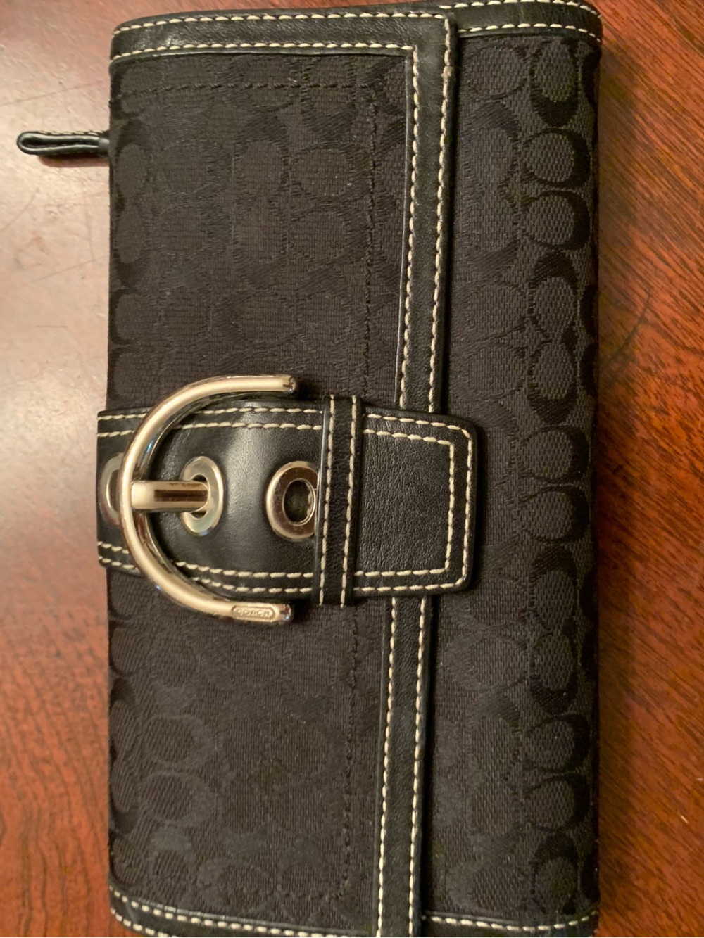 Coach Black Signature Canvas Wallet with Silver Buckle